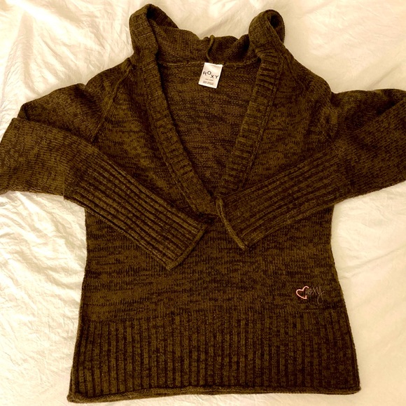 Roxy Brown Hooded V Neck Sweater Size Large - Picture 2 of 10
